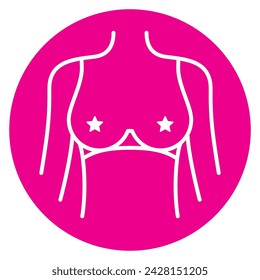Vector círculo icono líneas de torso femenino con sujetador y encaje. Aislado sobre fondo blanco