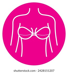 Vector círculo icono líneas de torso femenino con sujetador y encaje. Aislado sobre fondo blanco