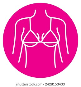 Vector circle icon lines of female torso with bra and lace. Isolated on white background
