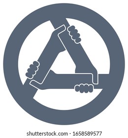 Icono de círculo vectorial de tres sosteniéndose las manos. Símbolo de amistad o trabajo en equipo. Aislado sobre fondo blanco.