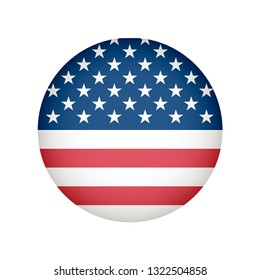 Vector circle illustration for badge with american flag. Stars and stripes. Red, blue, white colors. Old fashioned style