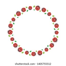 vector circle illustration for greeting card and invitation template (wedding or birthday anniversary etc.) .handwriting style / Colored pencil stroke. ladybird (ladybug)