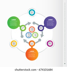 Vector circle infographic with arrows. Business concept with 3 or 6 steps, options, parts or processes.  Template for business presentation, cycling diagram, graph and round chart.