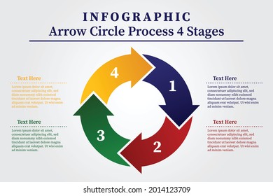 Vector circle infographic. Business concept with 4 arrow options, parts, steps, stages or processes. Vector and illustration.