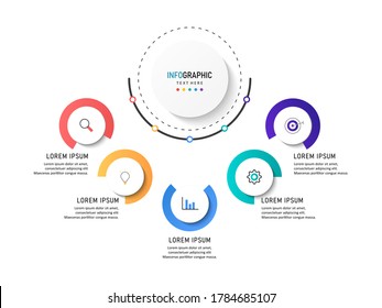 Vector circle infographic with colorful. Template for cycle diagram, graph, presentation and round chart. Business concept with 5 options, parts, steps or processes.