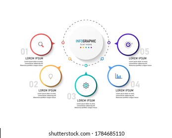 Infografía del círculo vectorial con colorido. Plantilla para diagrama de ciclo, gráfico, presentación y gráfico redondo. Concepto de negocio con 5 opciones, partes, pasos o procesos.