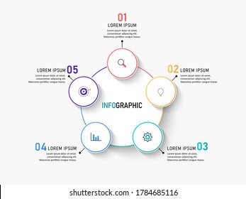 Vector circle infographic with colorful. Template for cycle diagram, graph, presentation and round chart. Business concept with 5 options, parts, steps or processes.