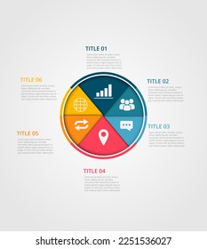 Vector circle infographic, cycle diagram, graph, presentation chart. Business infographics concept with 6 options, parts, and steps. Business Infographic processes. Creative concept for infographic
