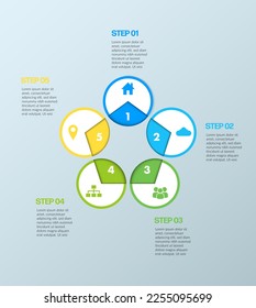 Vector circle infographic, cycle diagram, graph, presentation chart. Business infographics concept with 5 options, parts, and steps. Business Infographic processes. Creative concept for infographic