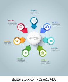 Vector circle infographic, cycle diagram, graph, presentation chart. Business infographics concept with 7 options, parts, and steps. Business Infographic processes. Creative concept for infographic