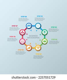 Vector circle infographic, cycle diagram, graph, presentation chart. Business infographics concept with 8 options, parts, and steps. Business Infographic processes. Creative concept for infographic