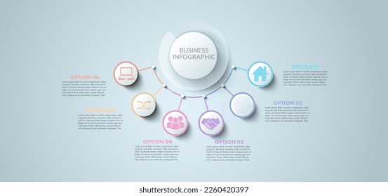 Vector circle infographic, cycle diagram, graph, presentation chart. Business infographics concept with 6 options, parts, and steps. Business Infographic processes. Creative concept for infographic