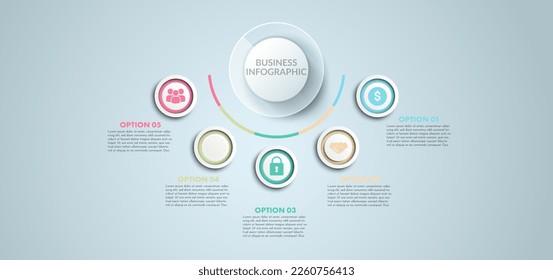 Vector circle infographic, cycle diagram, graph, presentation chart. Business infographics concept with 5 options, parts, and steps. Business Infographic processes. Creative concept for infographic
