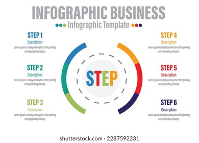 Vector circle infographic, cycle diagram, graph, presentation chart. Business concept with Six 6 options, parts, steps, processes.