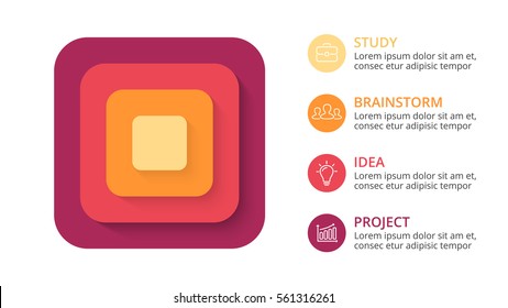Vector circle infographic, cycle diagram, graph, presentation chart. Business concept with 4 options, parts, steps, processes. Abstract square figure. Infographics clean design slides.