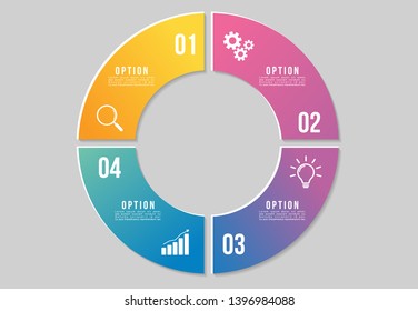 Vector Circle Infographic Design Template with 4 Options Steps. Business Data Visualization with Marketing Icons most useful can be used for presentation, diagrams, annual reports, workflow layout