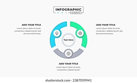 Vector circle infographic design template with icons and 3 options or steps It can be used for process diagrams, presentations, and workflow layouts.