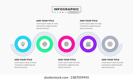 Vector circle infographic design template with icons and 5 options or steps It can be used for process diagrams, presentations, workflow layouts, and flow charts.