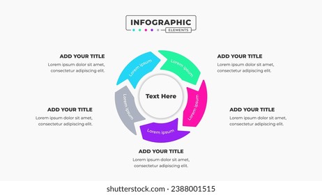 Vector circle infographic design template with icons and 5 options or steps It can be used for process diagrams, presentations, workflow layouts, banners, and flow charts.