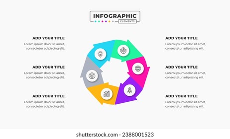 Vector circle infographic design template with icons and 6 options or steps It can be used for process diagrams, presentations, workflow layouts, banners, and flow charts.