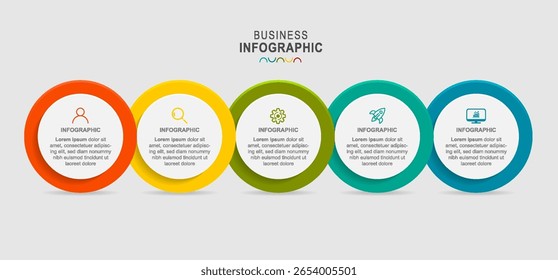 Vector círculo infografía, diagrama, gráfico, presentación, gráfico. Concepto de ciclo de negocio con 5 opciones, partes, pasos, procesos. Plantilla de datos de infografía.