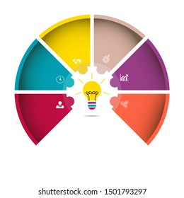 Vector circle, infographic puzzle, chart diagram, graph, presentation chart. Business concept with 6 options, parts, steps, processes, schedule inside. Slide template for business, project, presentati