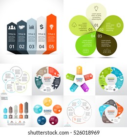 Vector Circle Infographic Set. Business Diagrams, Arrows Graphs, Startup Logo Presentation, Idea Charts. Data Options 5 Parts, Steps, Processes. Eco Leaves Flower, Puzzle, Growth, Success, Performance