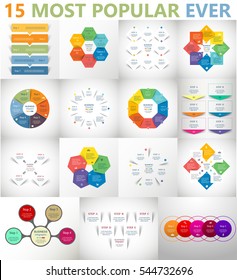 Vector circle infographic set. Business diagrams, round arrows graphs, presentations and charts. Data infographics with 4, 5, 6 and 8 options, parts, steps, cycle processes.