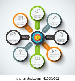 Vector circle infographic with target. Template for cycle diagram, graph, presentation and round chart. Business concept with 8 options, parts, steps or processes. Data visualization.