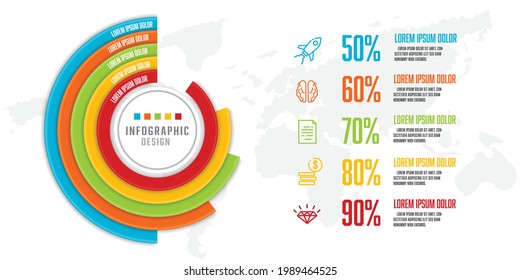 Vector circle infographic template 5 step. Template for presentation with concept business icon.
