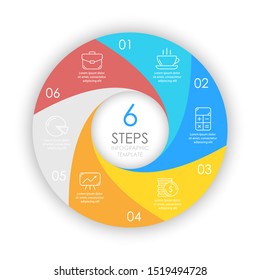 Vector circle infographic template with 6 options for presentations or layouts. Business concept round diagram.