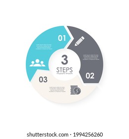 Vector circle infographic template with arrow for cycle diagram, graph, web design and charts. Business concept with 3 steps, parts or options. Abstract background.