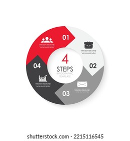 Vector circle infographic template with arrow for round diagram, graph, web design. Business concept with 4 steps, options or processes. Isolated on white background.