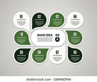 Vector circle infographic. Template for cycle diagram, graph, presentation and round chart. Business concept with 10 options, parts, steps or processes. Abstract background.