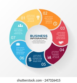 Vector circle infographic. Template for cycle diagram, graph, presentation and round chart. Business concept with 7 options, parts, steps or processes. Abstract background.