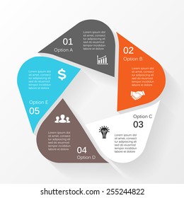 Vector circle infographic. Template for cycle diagram, graph, presentation and round chart. Business concept with 5 options, parts, steps or processes. Abstract background.