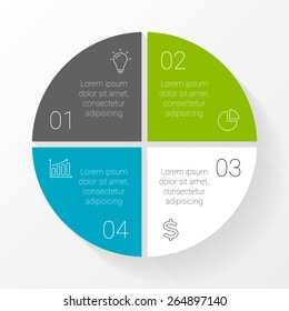 Vector circle infographic. Template for cycle diagram, graph, presentation and round chart. Business concept with 4 options, parts, steps or processes. Abstract background.