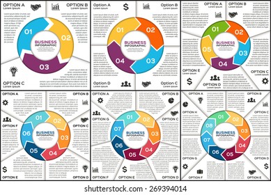 Vector circle infographic. Template for cycle diagram, graph, presentation and round chart. Business concept with 3, 4, 5, 6, 7, 8 options, parts, steps or processes. Abstract background.