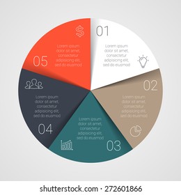 Vector circle infographic. Template for cycle diagram, graph, presentation and round chart. Business concept with 5 equal options, parts, steps or processes. Linear graphic.
