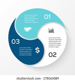 Vector circle infographic. Template for cycle diagram, graph, presentation and round chart. Business concept with 3 equal options, parts, steps or processes. Abstract background for startup project.