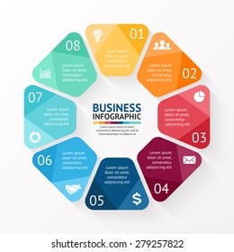 Vector circle infographic. Template for cycle diagram, graph, presentation and round chart. Business concept with 8 options, parts, steps or processes. Abstract background.