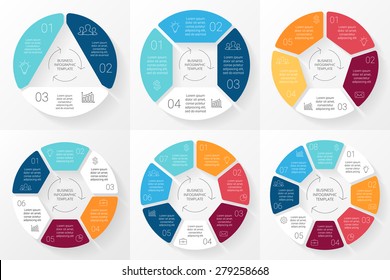 Vector Circle Infographic. Template For Cycle Diagram, Graph, Presentation And Round Chart. Business Concept With 3, 4, 5, 6, 7, 8 Options, Parts, Steps Or Processes. Linear Minimal Graphic.