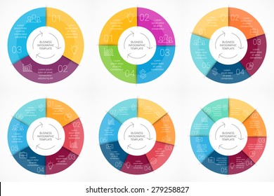 Vector circle infographic. Template for cycle diagram, graph, presentation and round chart. Business concept with 3, 4, 5, 6, 7, 8 options, parts, steps or processes. Abstract background.