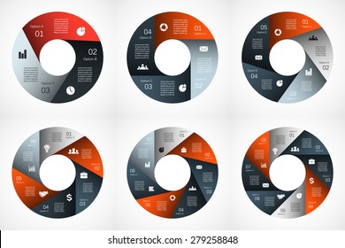 Vector circle infographic. Template for cycle diagram, graph, presentation and round chart. Business concept with 3, 4, 5, 6, 7, 8 options, parts, steps or processes. Abstract background.