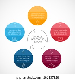 Vector circle infographic. Template for cycle diagram, graph, presentation and round chart. Business concept with 5 options, parts, steps or processes. Linear graphic. Data visualization. 