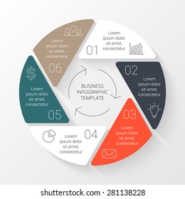 Vector circle infographic. Template for cycle diagram, graph, presentation and round chart. Business concept with 6 options, parts, steps or processes. Linear graphic. Data visualization