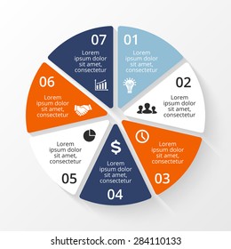 Vector circle infographic. Template for cycle diagram, graph, presentation and round chart. Business concept with 7 options, parts, steps or processes. Abstract background. Data visualization