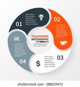 Vector circle infographic. Template for cycle diagram, graph, presentation and round chart. Business concept with 4 options, parts, steps or processes. Abstract background.