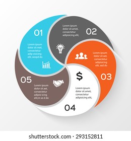 Vector circle infographic. Template for cycle diagram, graph, presentation and round chart. Business concept with 5 options, parts, steps or processes. Abstract data background.