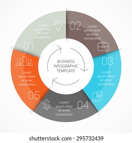 Vector Circle Infographic. Template For Cycle Diagram, Graph, Presentation And Round Chart. Business Concept With 5 Options, Parts, Steps Or Processes. Linear Data Graphic.